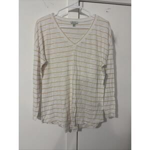 Susina T-Shirt Women's XS Cream Striped Long Sleeve V-Neck NWT VISCOSE & Modal